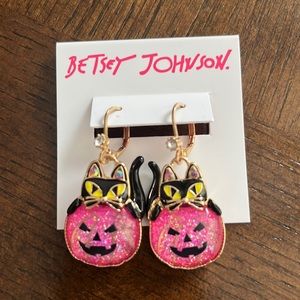 Betsy Johnson Halloween earrings pink pumpkin with black cat